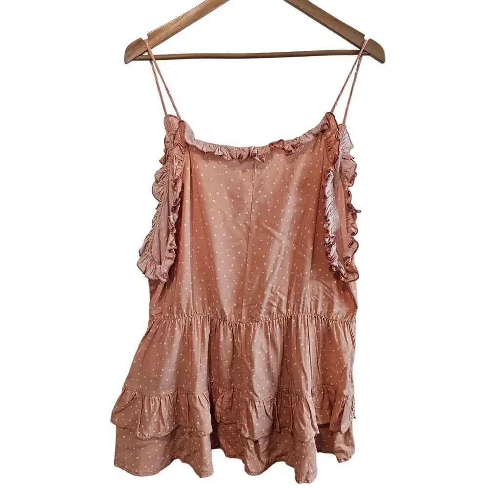 Sugarfox Babydoll Blouse Women 2X Pink Polka Dot Tiered Ruffles Fairy Boho Glam